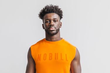 Nobull Sleeveless Men's T Shirts Orange | Australia (CO5928)